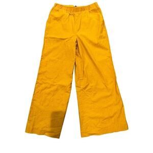 Express Linen Blend Mustard Yellow Wide Leg Elastic Waist Pants Size Small